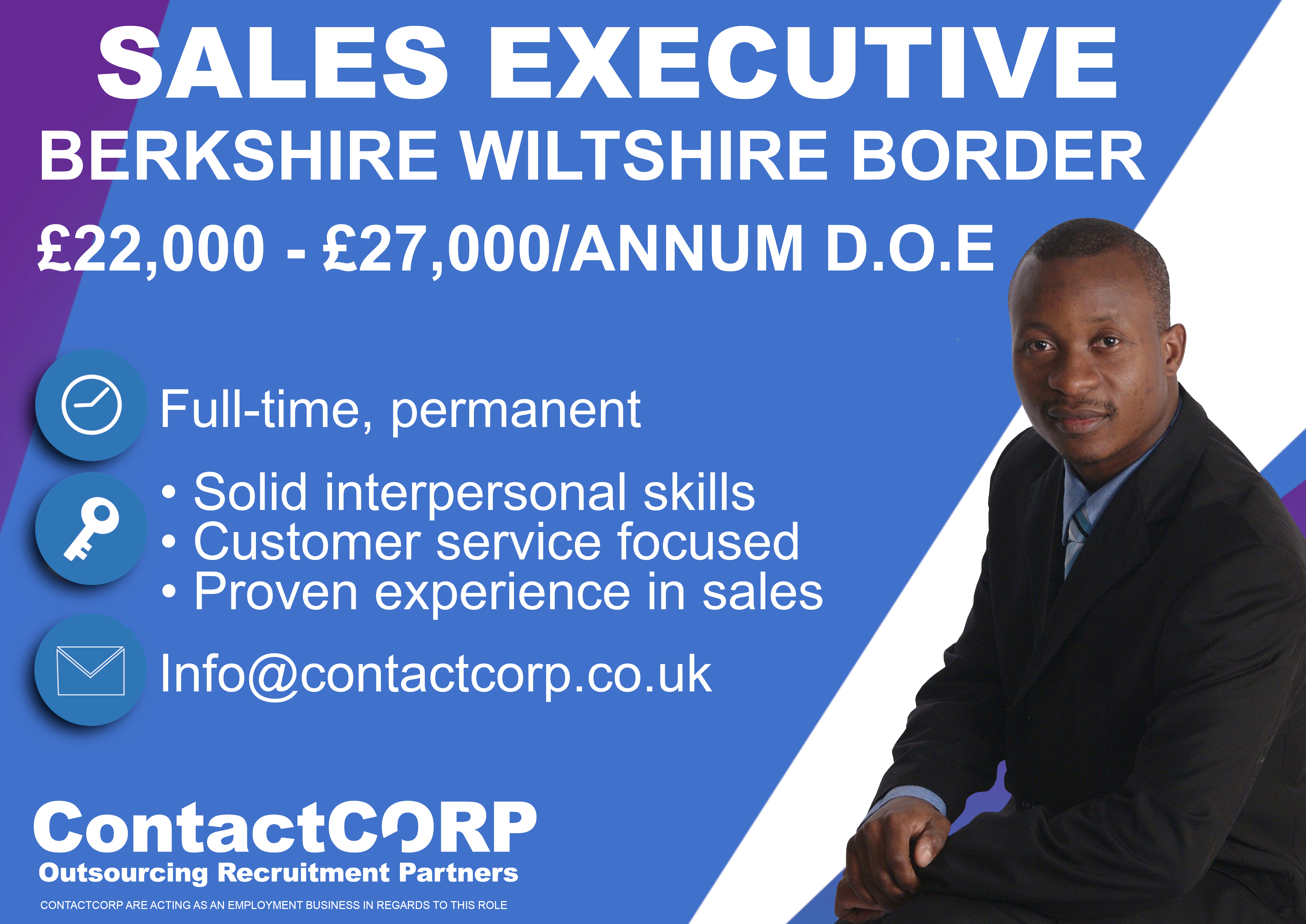 salesman in suit with a blue background and sales executive job description